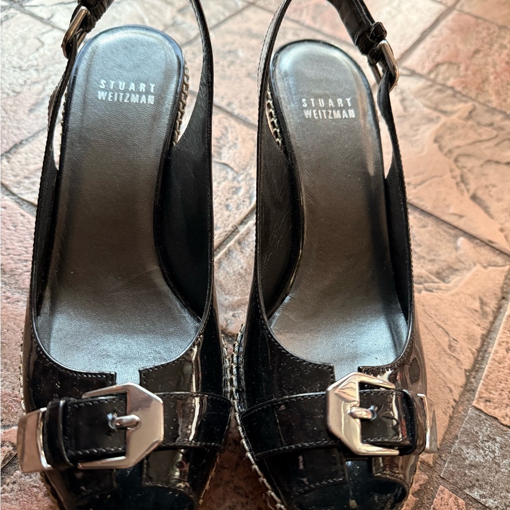 Stuart Weitzman Black Patent Slingback Heels